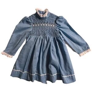 Vintage 80s Baby Blue Dress with Embroidered Front & Lace Detail